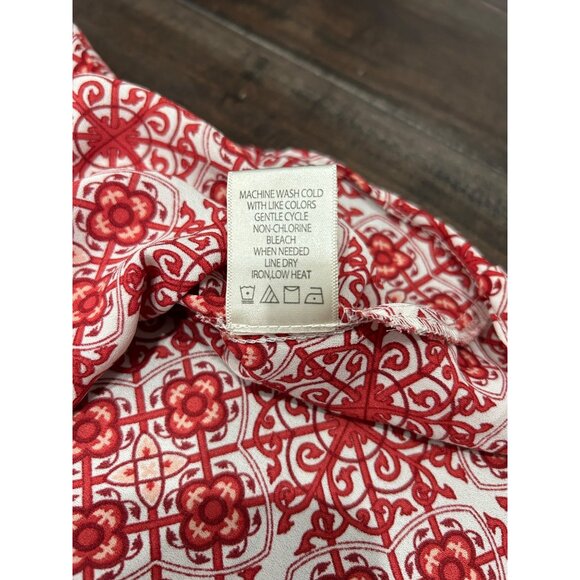 Max Studio Womens Red White Printed Loose Fit Blouse Top Sz L - Picture 7 of 9